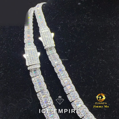 Iced Out Baguette 925 Silver Moissanite Cuban Chain