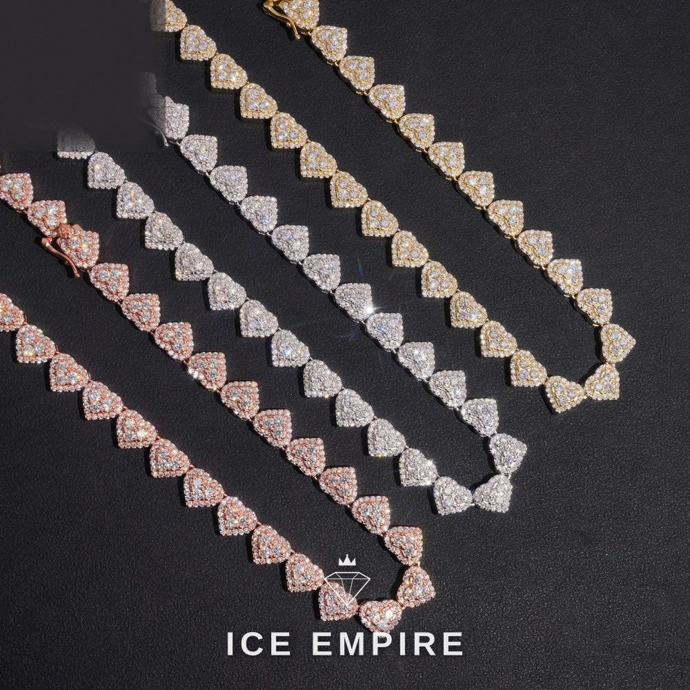 Iced Out Heart Rose Gold Plated Moissanite Cuban Chain