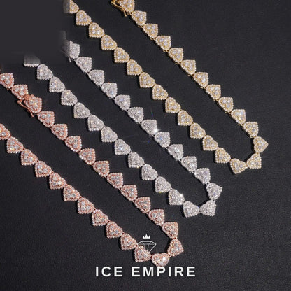 Iced Out Heart Rose Gold Plated Moissanite Cuban Chain