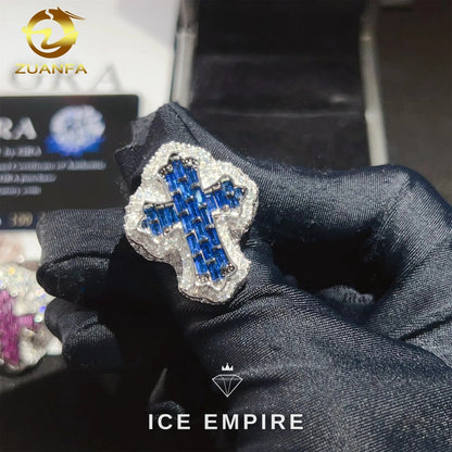 Iced Out Cross 925 Silver Moissanite Ring