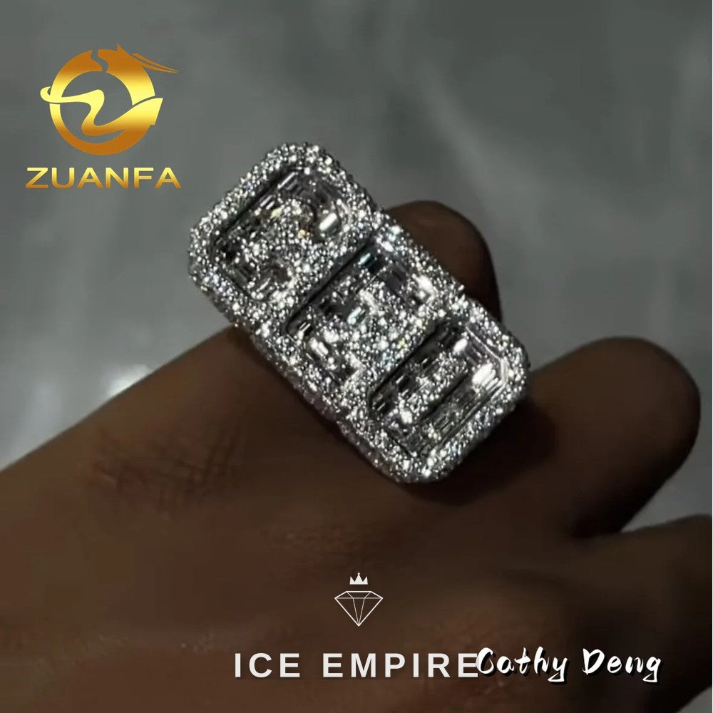 Iced Out Baguette 925 Silver Moissanite Ring