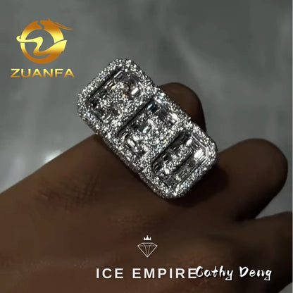 Iced Out Baguette 925 Silver Moissanite Ring