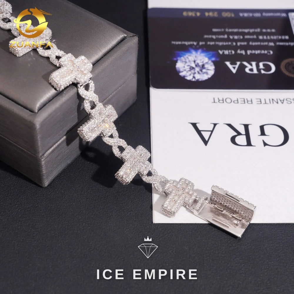 Iced Out Baguette 925 Silver Moissanite Cuban Chain