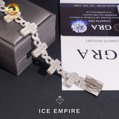 Iced Out Baguette 925 Silver Moissanite Cuban Chain
