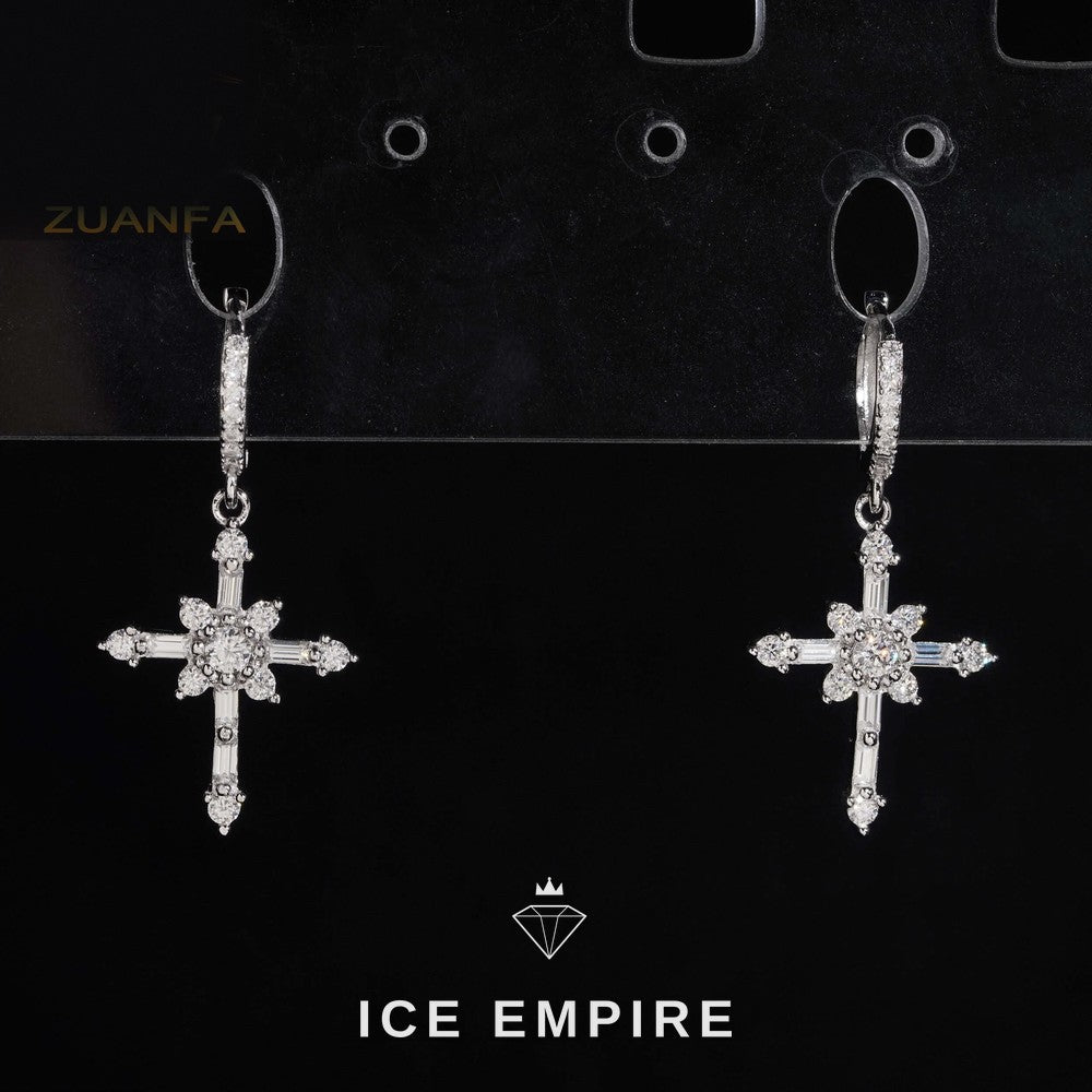 Iced Out Baguette 925 Silver Moissanite Hoop Earrings