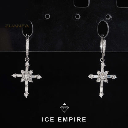 Iced Out Baguette 925 Silver Moissanite Hoop Earrings