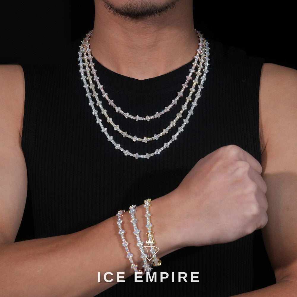 Iced Out Cross Rose Gold Plated Moissanite Cuban Chain