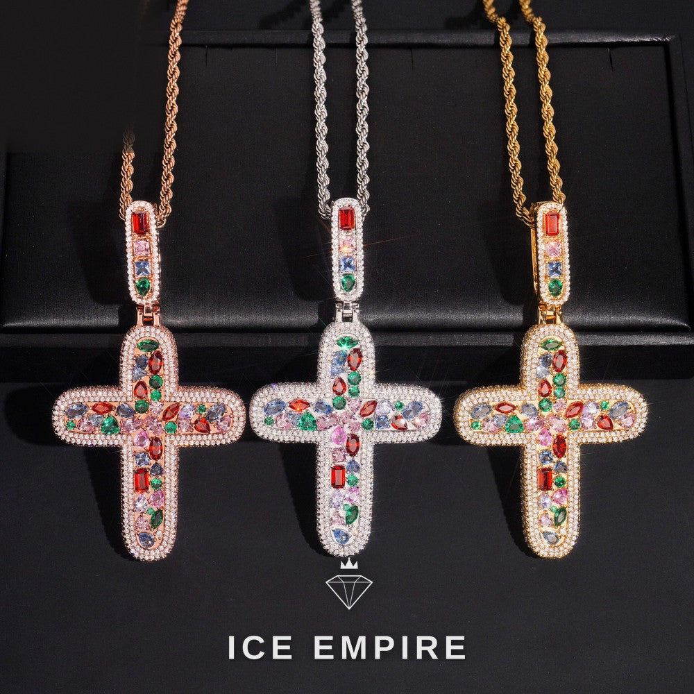 Iced Out Cross Rose Gold Plated Pendant