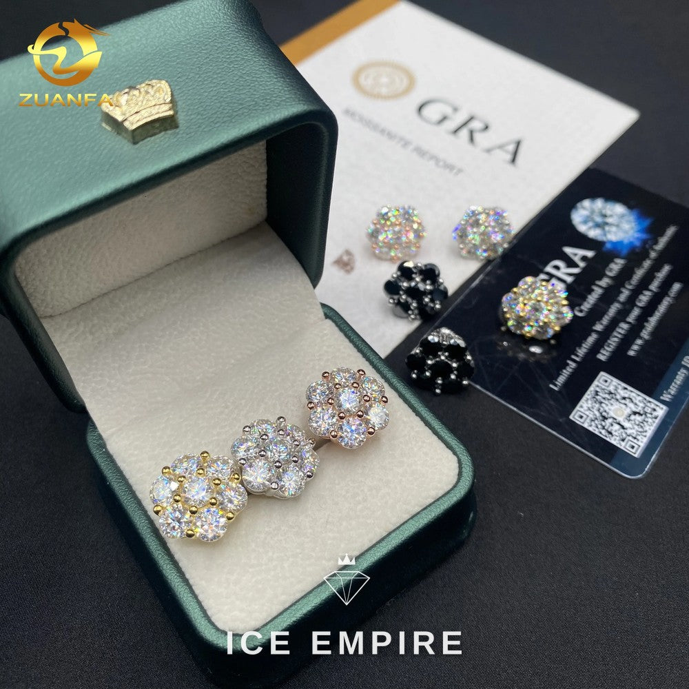 Iced Out Cluster 925 Silver Moissanite Stud Earrings