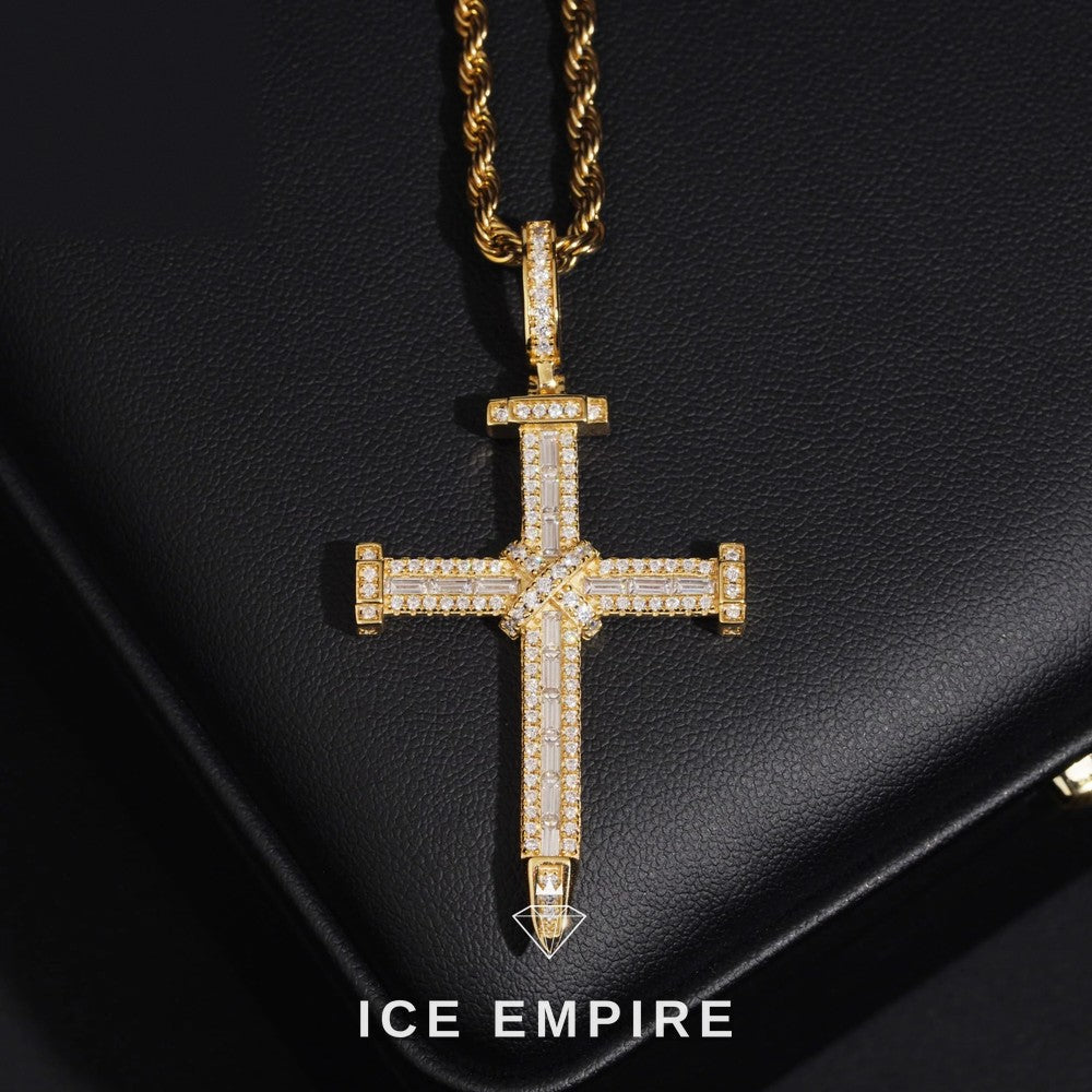 Iced Out Cross Rose Gold Plated Moissanite Pendant