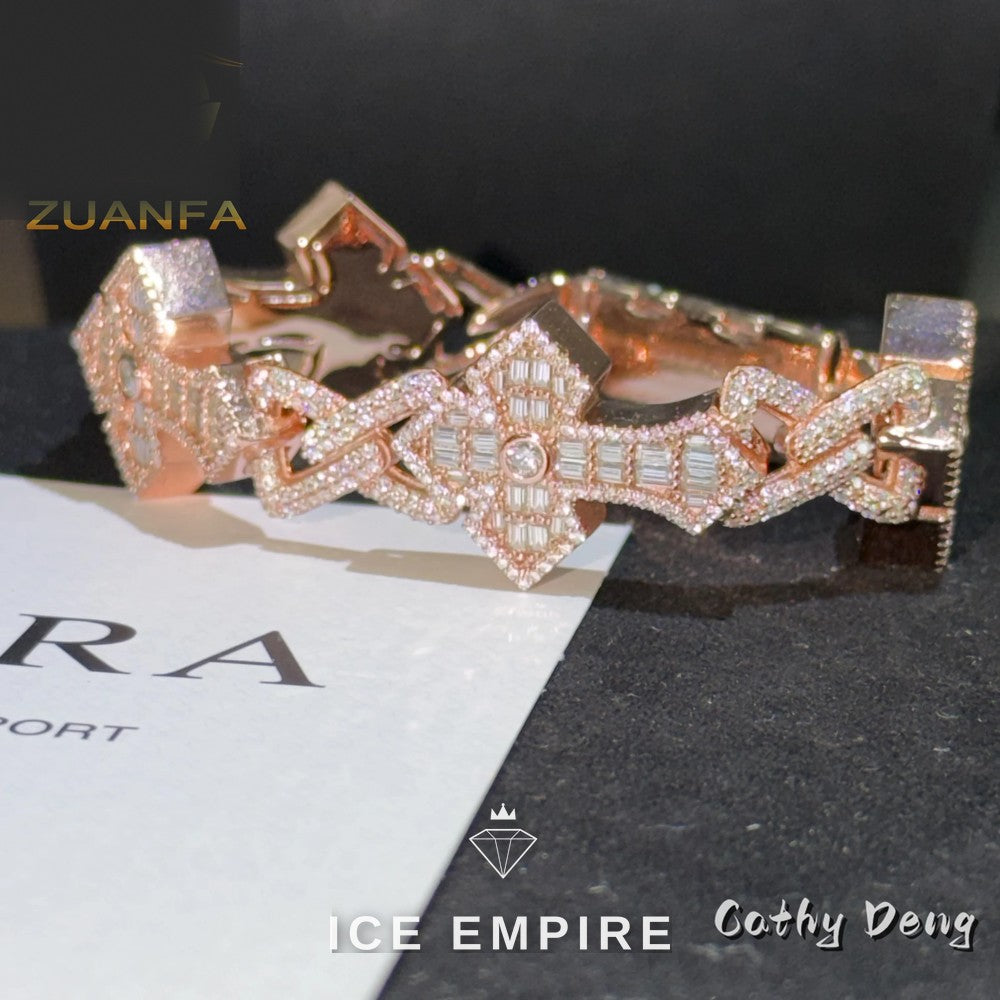 Iced Out Cross 925 Silver Moissanite Cuban Chain
