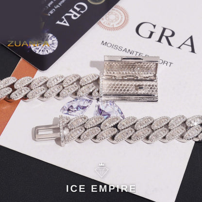 Iced Out Baguette Rose Gold Plated Moissanite Cuban Chain