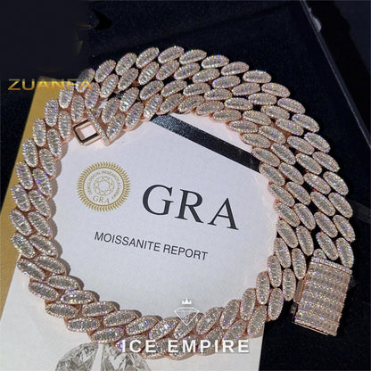Iced Out Baguette Rose Gold Plated Moissanite Cuban Chain