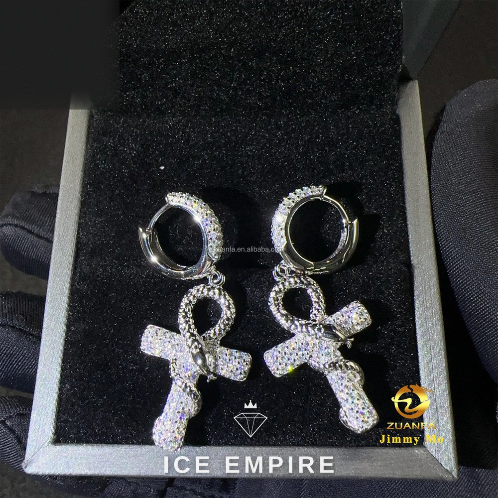 Iced Out 925 Silver Moissanite Hoop Earrings