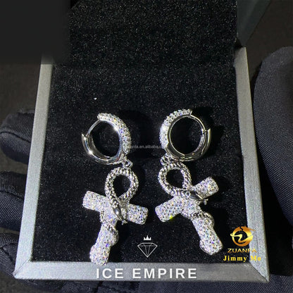 Iced Out 925 Silver Moissanite Hoop Earrings