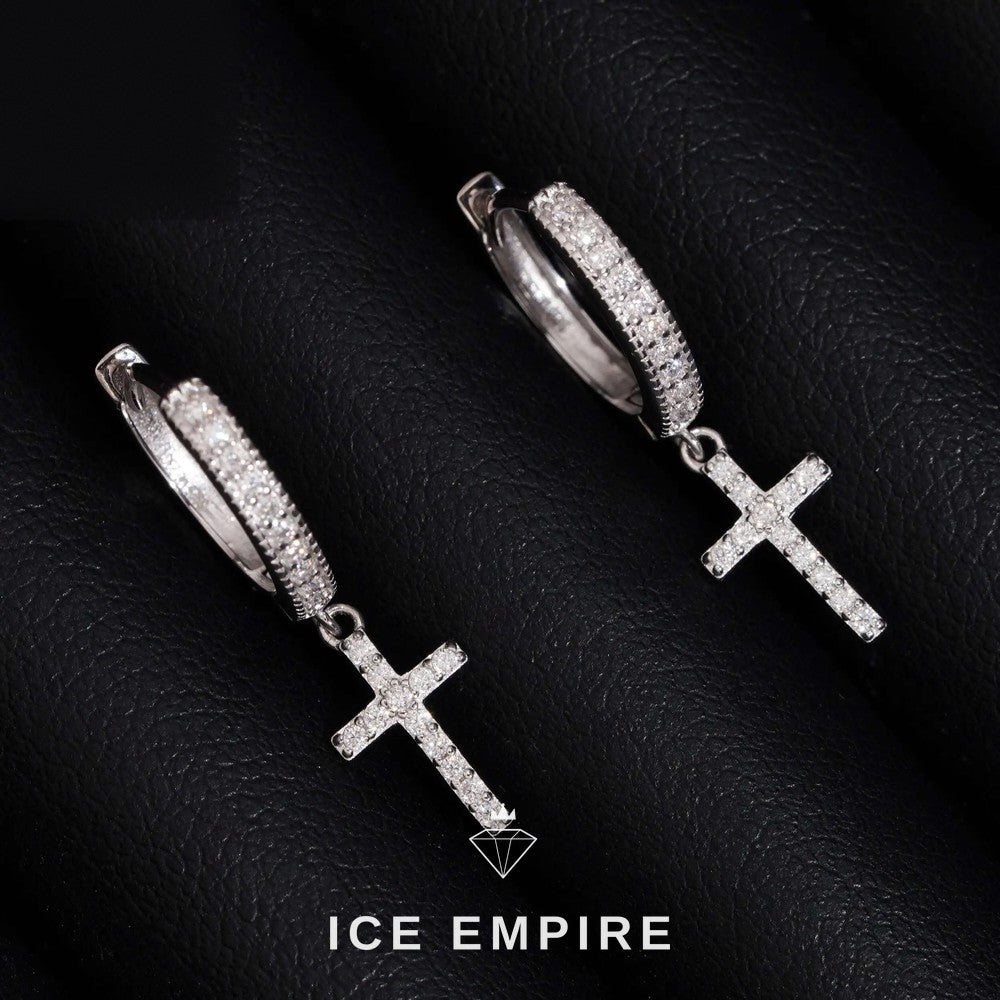 Iced Out Cross 14K Gold Moissanite Stud Earrings