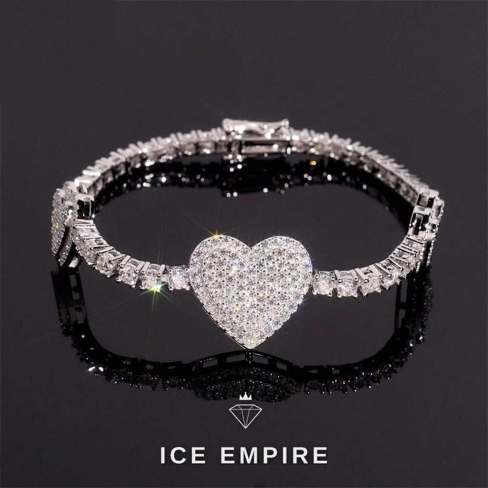 Iced Out Heart 925 Silver Moissanite Tennis Chain
