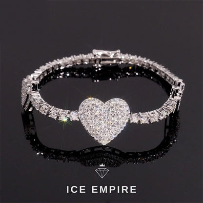 Iced Out Heart 925 Silver Moissanite Tennis Chain