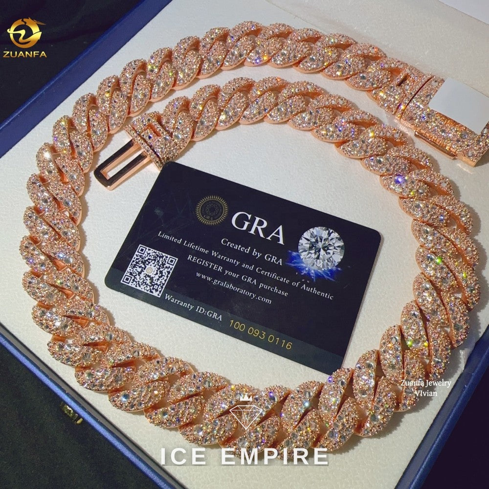 Iced Out Rose Gold Plated Moissanite Cuban Chain