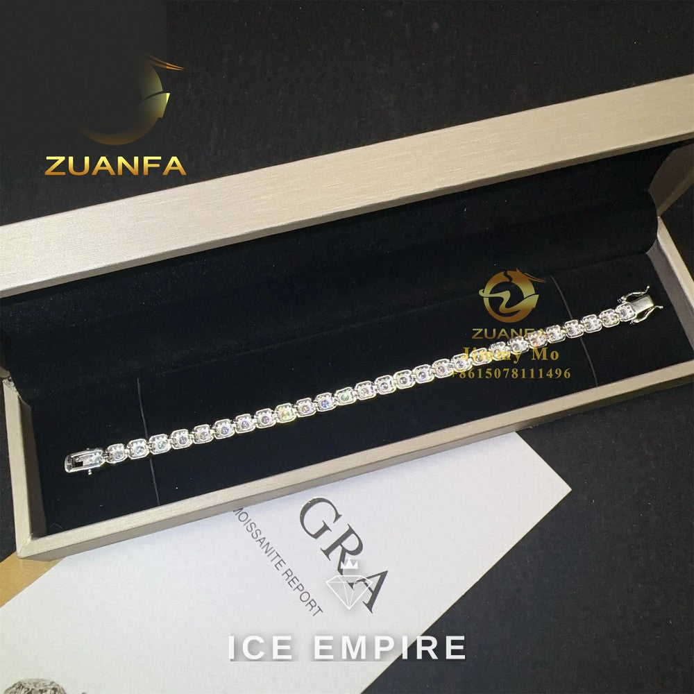 Iced Out Cluster 925 Silver Moissanite Tennis Chain
