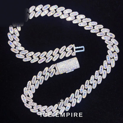 Iced Out Baguette 925 Silver Moissanite Cuban Chain