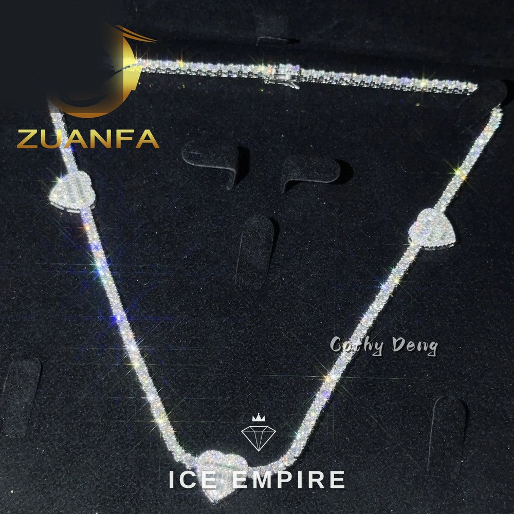 Iced Out Heart Rose Gold Plated Moissanite Cuban Chain