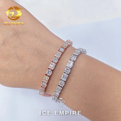 Iced Out Baguette Rose Gold Plated Moissanite Cuban Chain