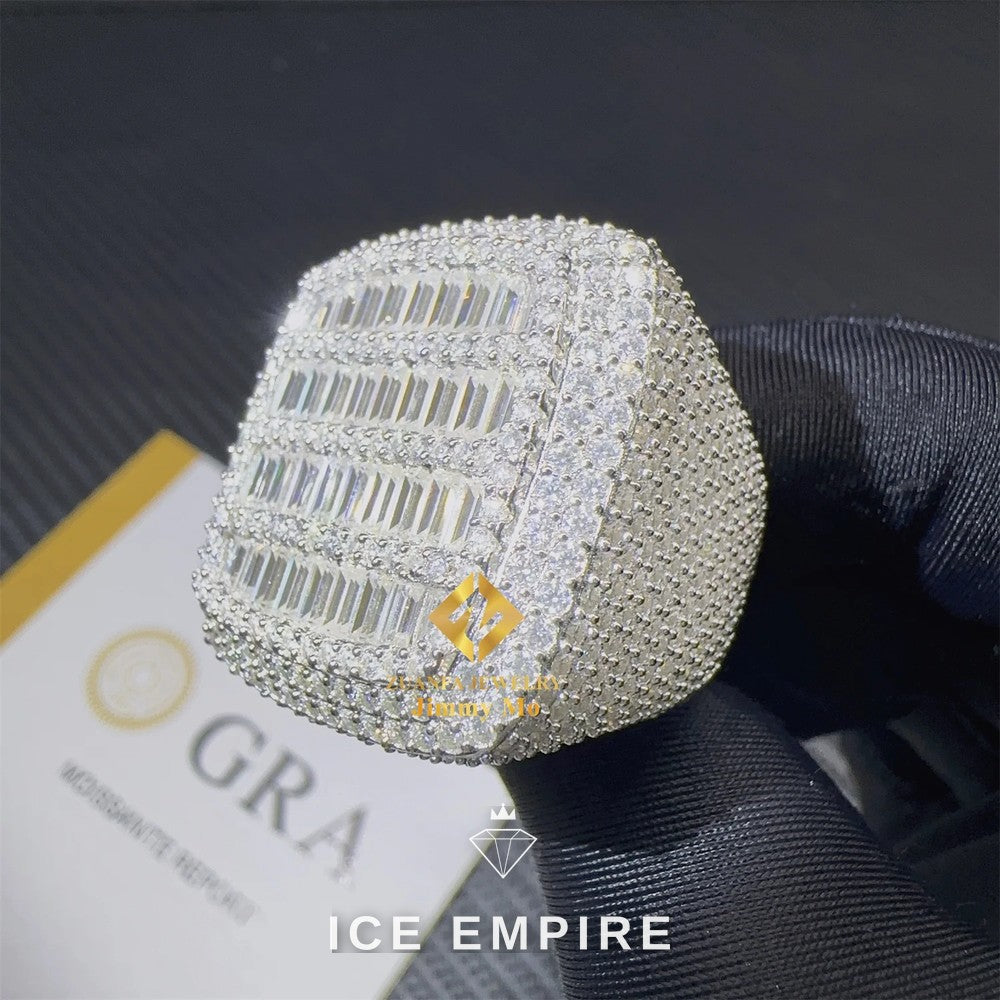 Iced Out Baguette 925 Silver Moissanite Ring