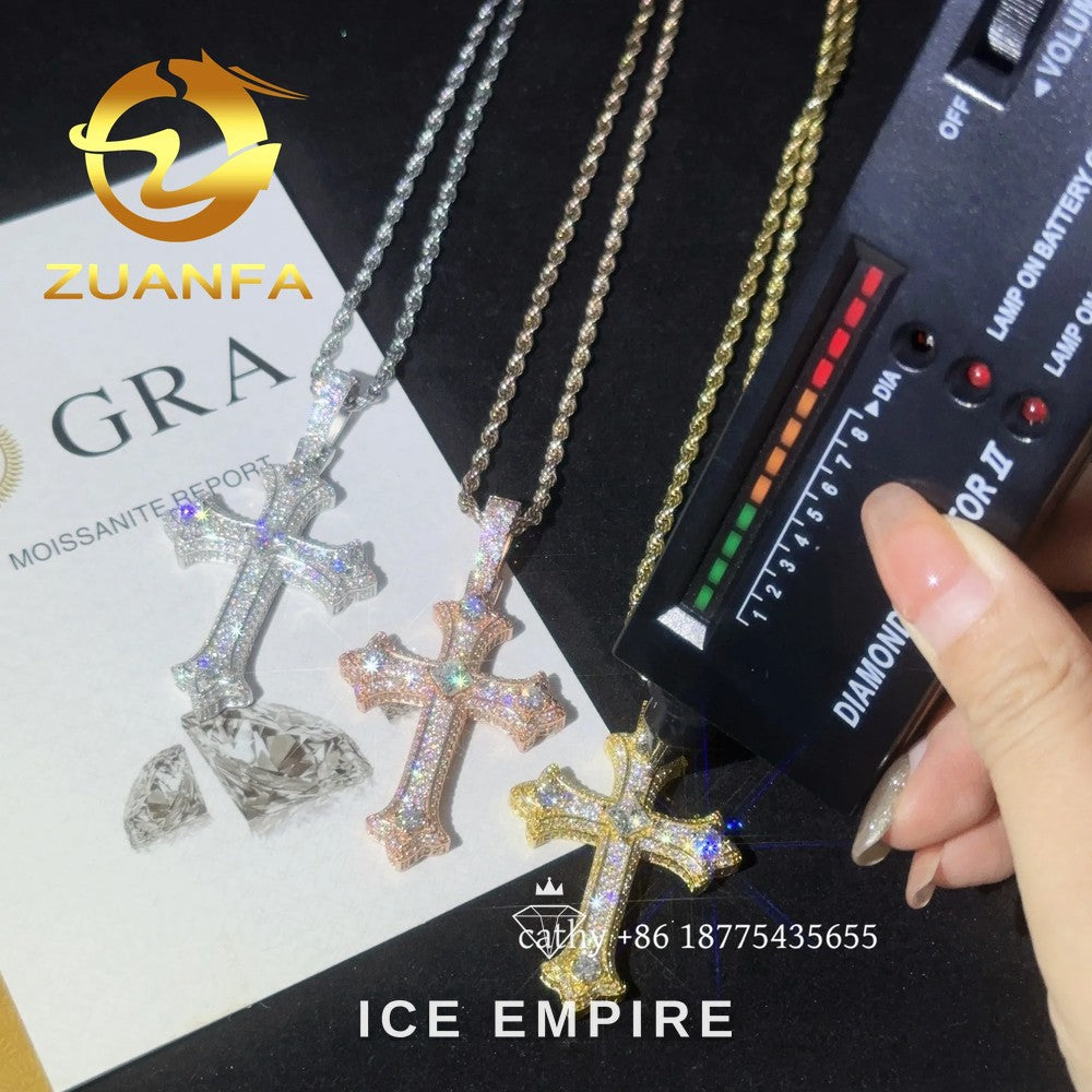Iced Out Cross Rose Gold Plated Moissanite Rope Chain
