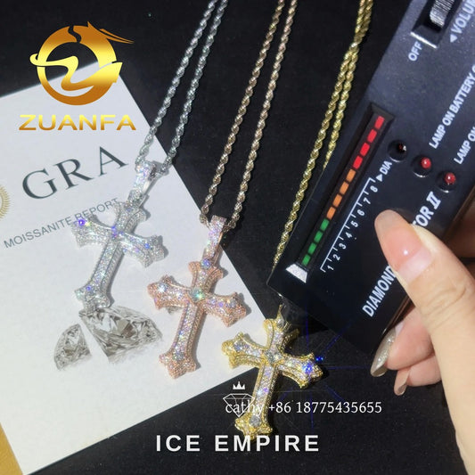 Iced Out Cross Rose Gold Plated Moissanite Rope Chain