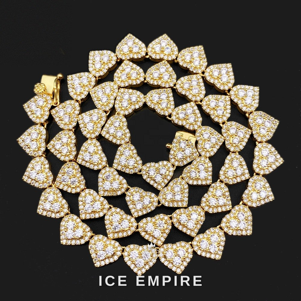Iced Out Heart 925 Silver Moissanite Cuban Chain