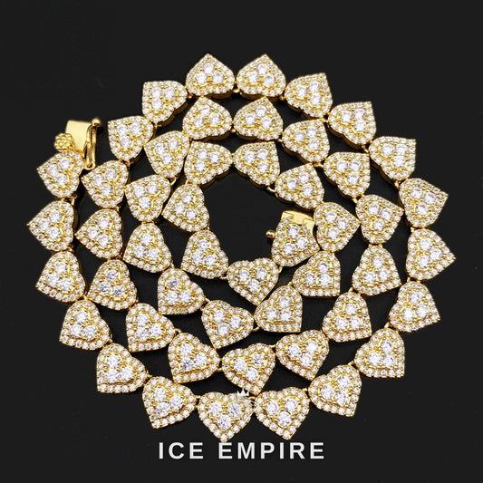 Iced Out Heart 925 Silver Moissanite Cuban Chain