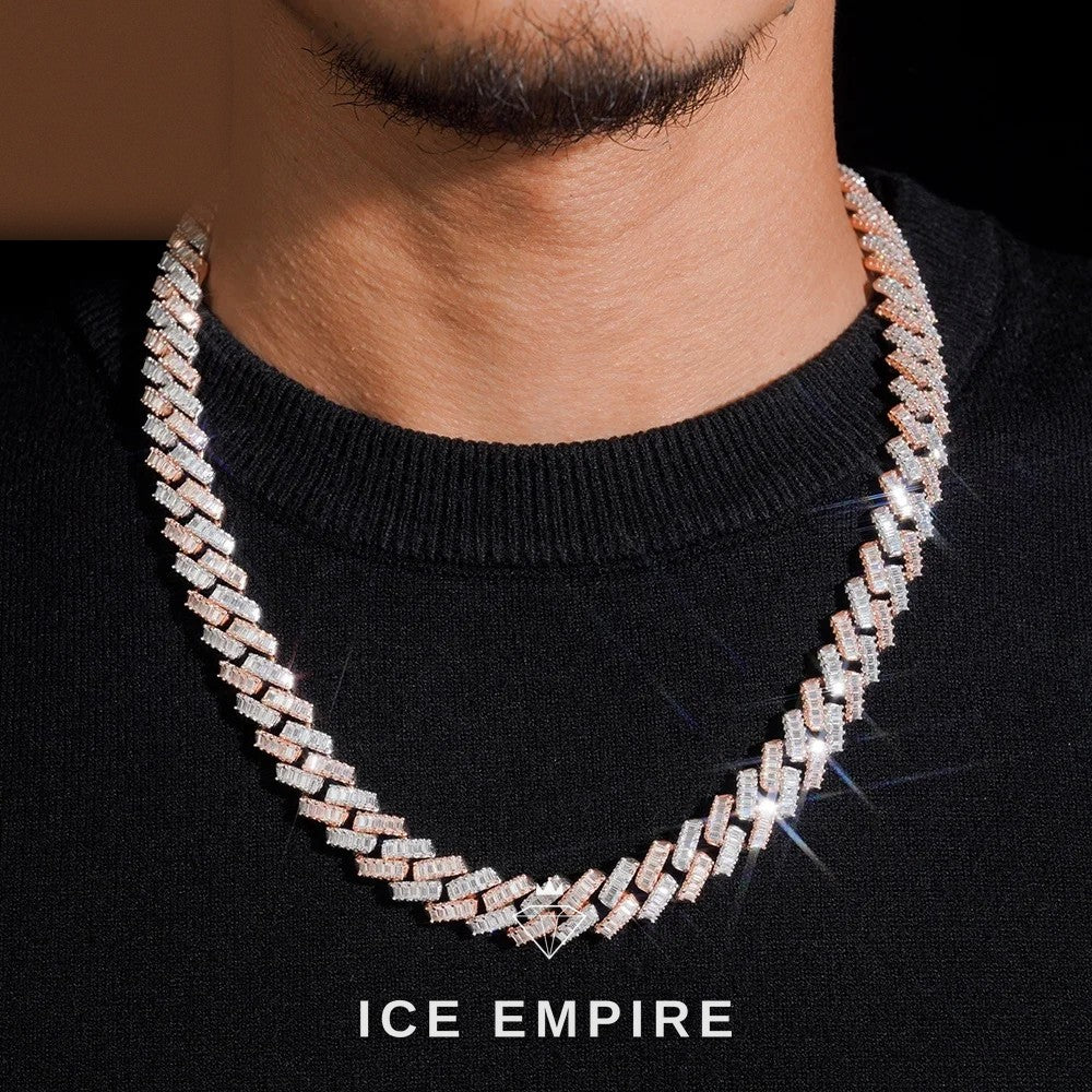 Iced Out Baguette Rose Gold Plated Moissanite Cuban Chain