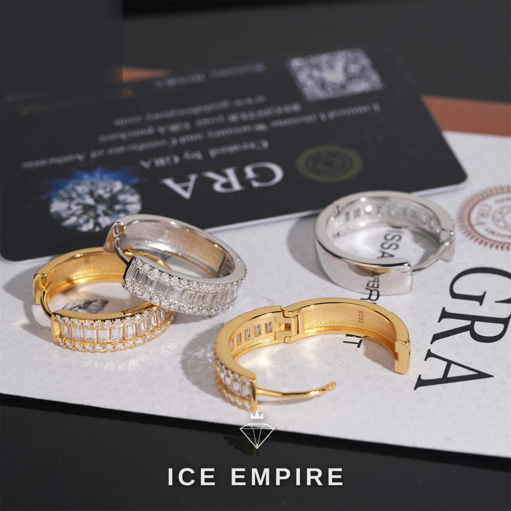 Iced Out Baguette Rose Gold Plated Moissanite Hoop Earrings