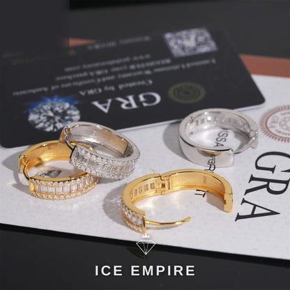 Iced Out Baguette Rose Gold Plated Moissanite Hoop Earrings