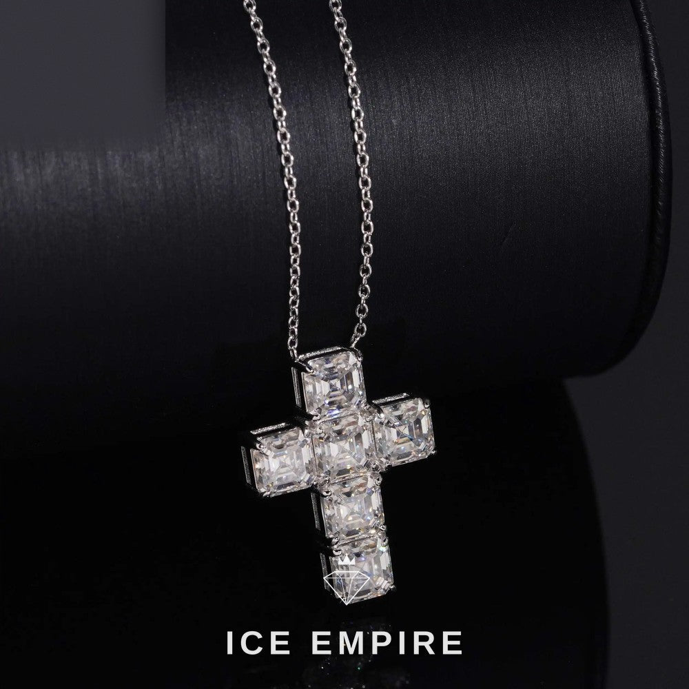 Iced Out Cross 925 Silver Lab Grown Diamond Pendant
