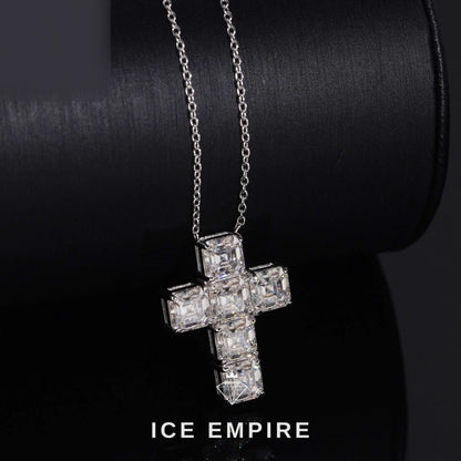 Iced Out Cross 925 Silver Lab Grown Diamond Pendant