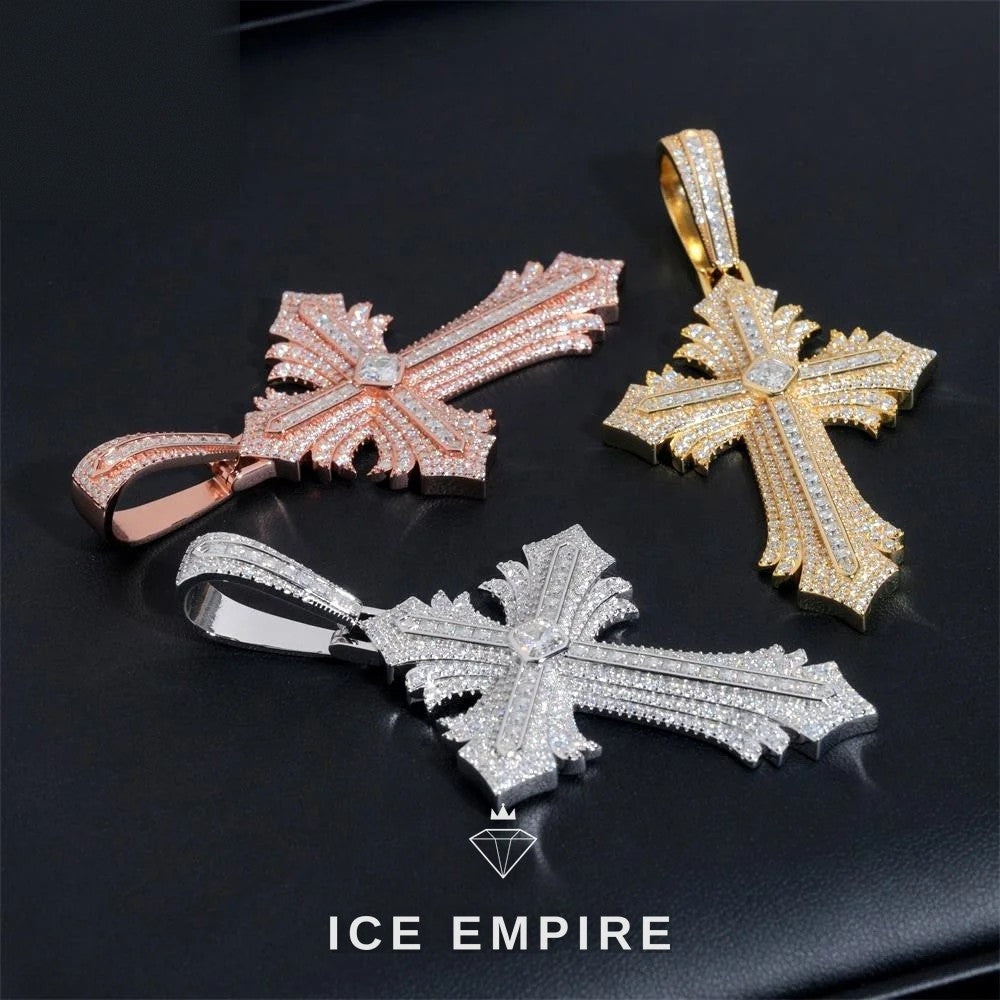 Iced Out Cross Rose Gold Plated Moissanite Pendant