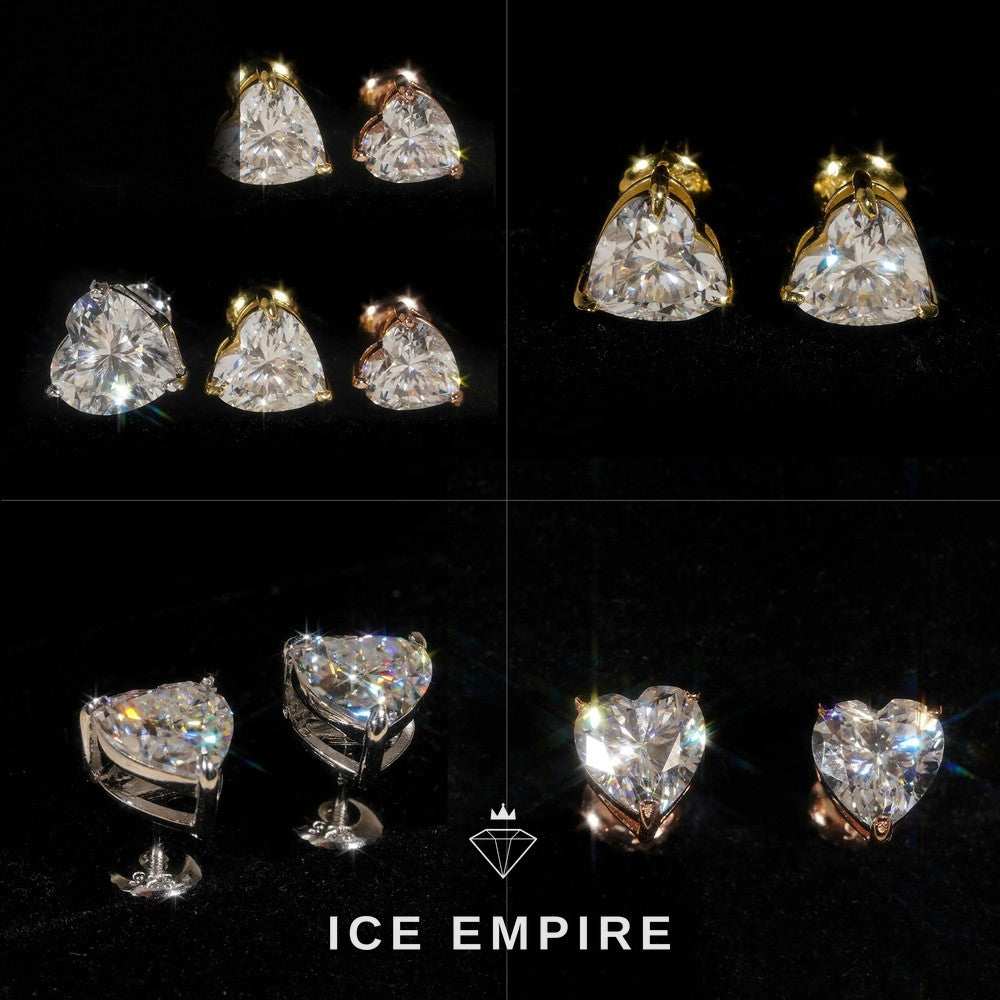 Iced Out Heart Gold Plated Moissanite Stud Earrings