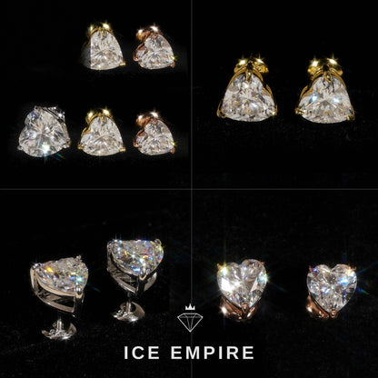 Iced Out Heart Gold Plated Moissanite Stud Earrings