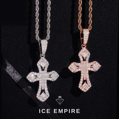 Iced Out Cross Rose Gold Plated Moissanite Pendant