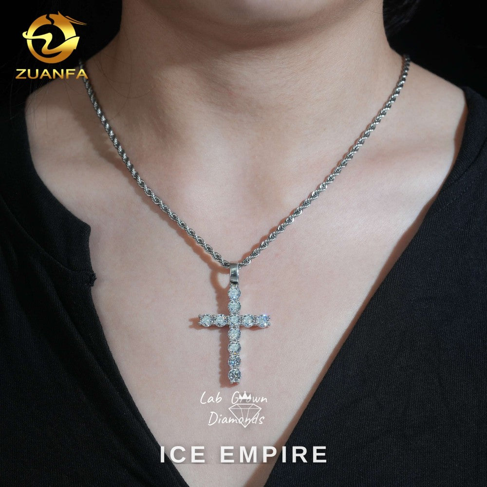 Iced Out Cross 925 Silver Lab Grown Diamond Pendant