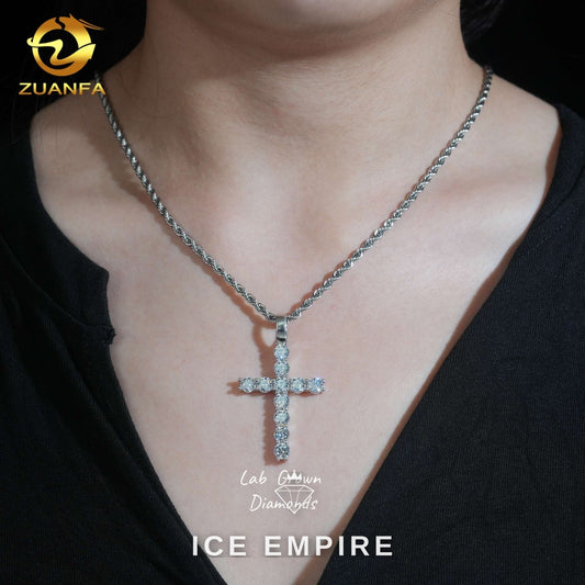 Iced Out Cross 925 Silver Lab Grown Diamond Pendant