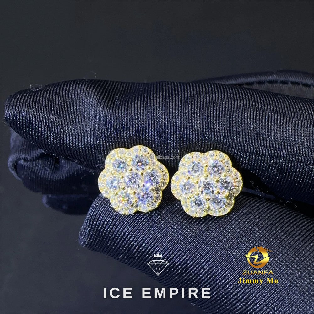 Iced Out Cluster Rose Gold Plated Moissanite Stud Earrings