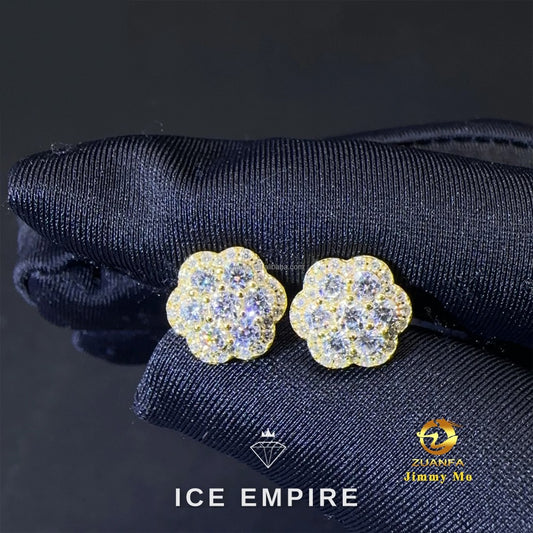 Iced Out Cluster Rose Gold Plated Moissanite Stud Earrings