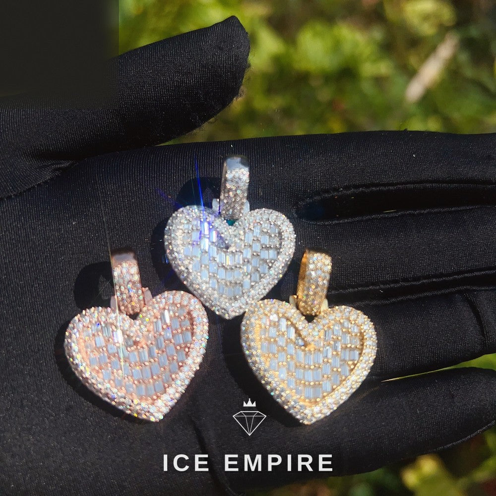 Iced Out Heart 925 Silver Moissanite Pendant
