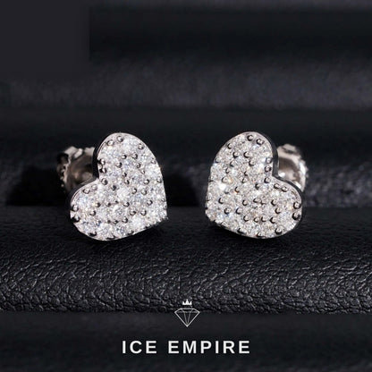 Iced Out Heart 925 Silver Moissanite Stud Earrings