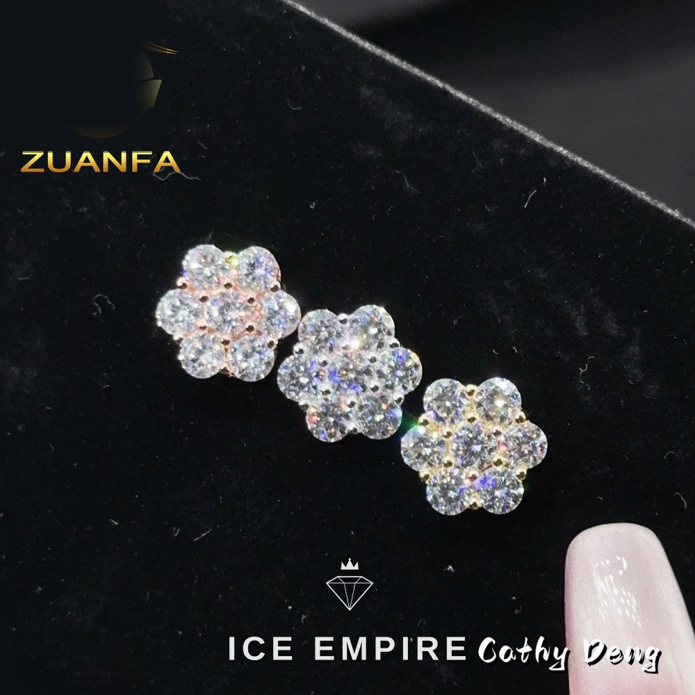 Iced Out Cluster Rose Gold Plated Moissanite Stud Earrings