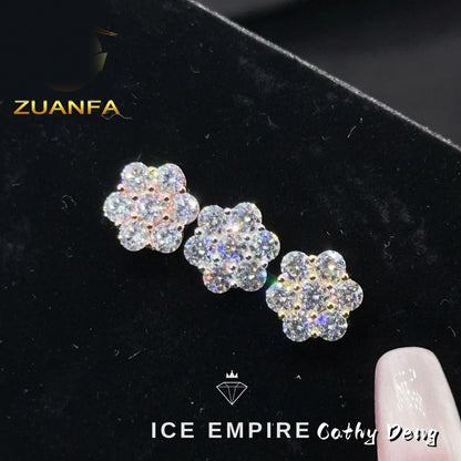 Iced Out Cluster Rose Gold Plated Moissanite Stud Earrings