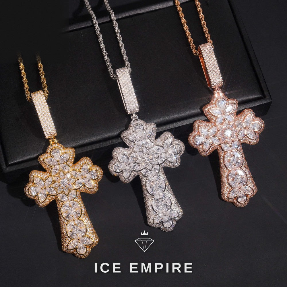 Iced Out Cross Rose Gold Plated Pendant